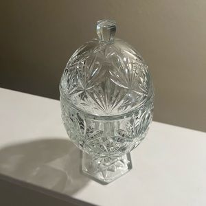 Vintage Cristal d'Arques Durand Luminarc glass egg shaped pedestal candy dish